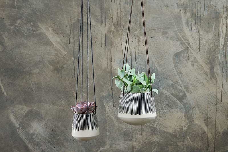 Nkuku Vases & Planters Matamba Ceramic Hanging Planter - Lines
