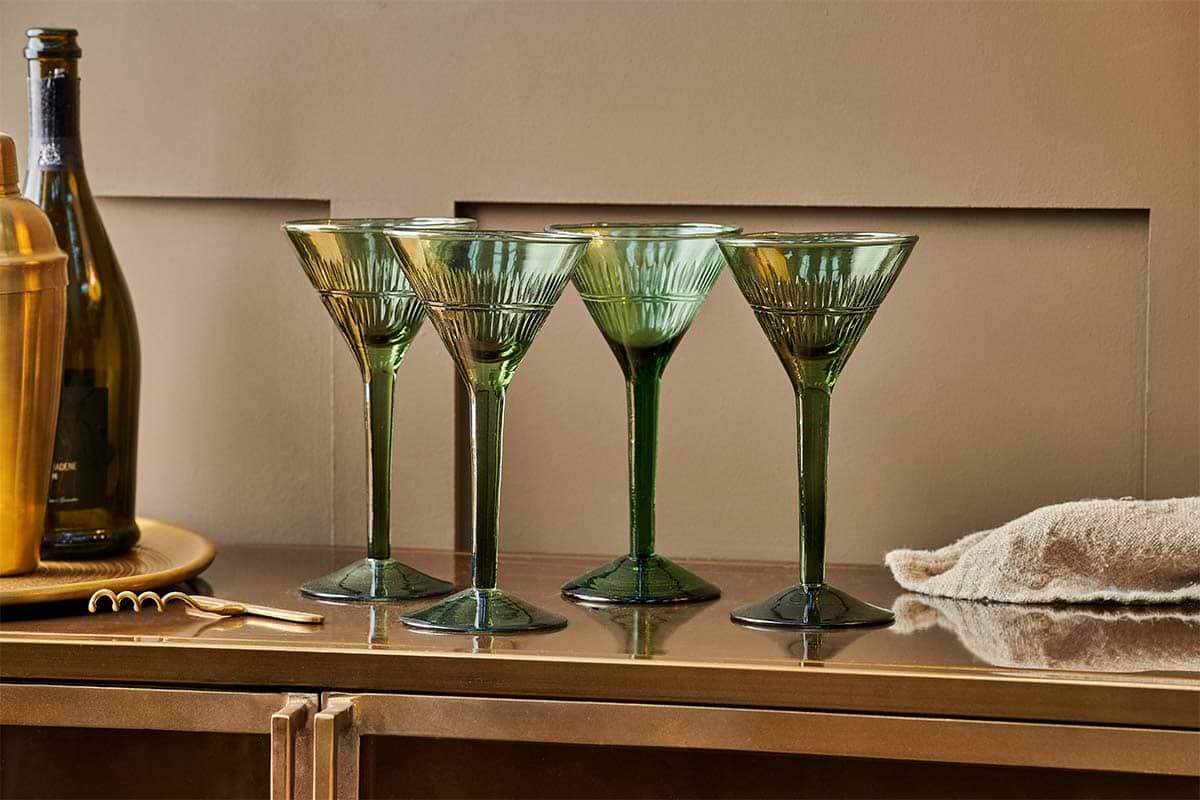 Nkuku Glassware Mila Cocktail Glass - Dark Emerald (Set of 4)