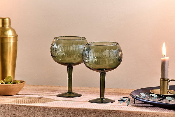 Nkuku Glassware Mila Gin Glass - Dark Emerald (Set of 2)