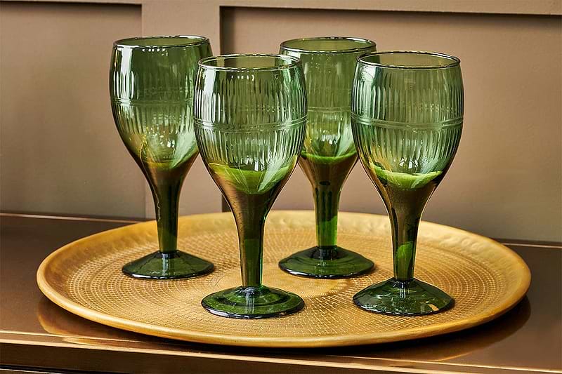 Nkuku Glassware Mila Wine Glass - Dark Emerald (Set of 4)