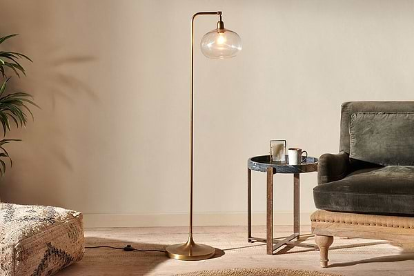 Nkuku LIGHTING Mulia Glass Floor Lamp - Antique Brass