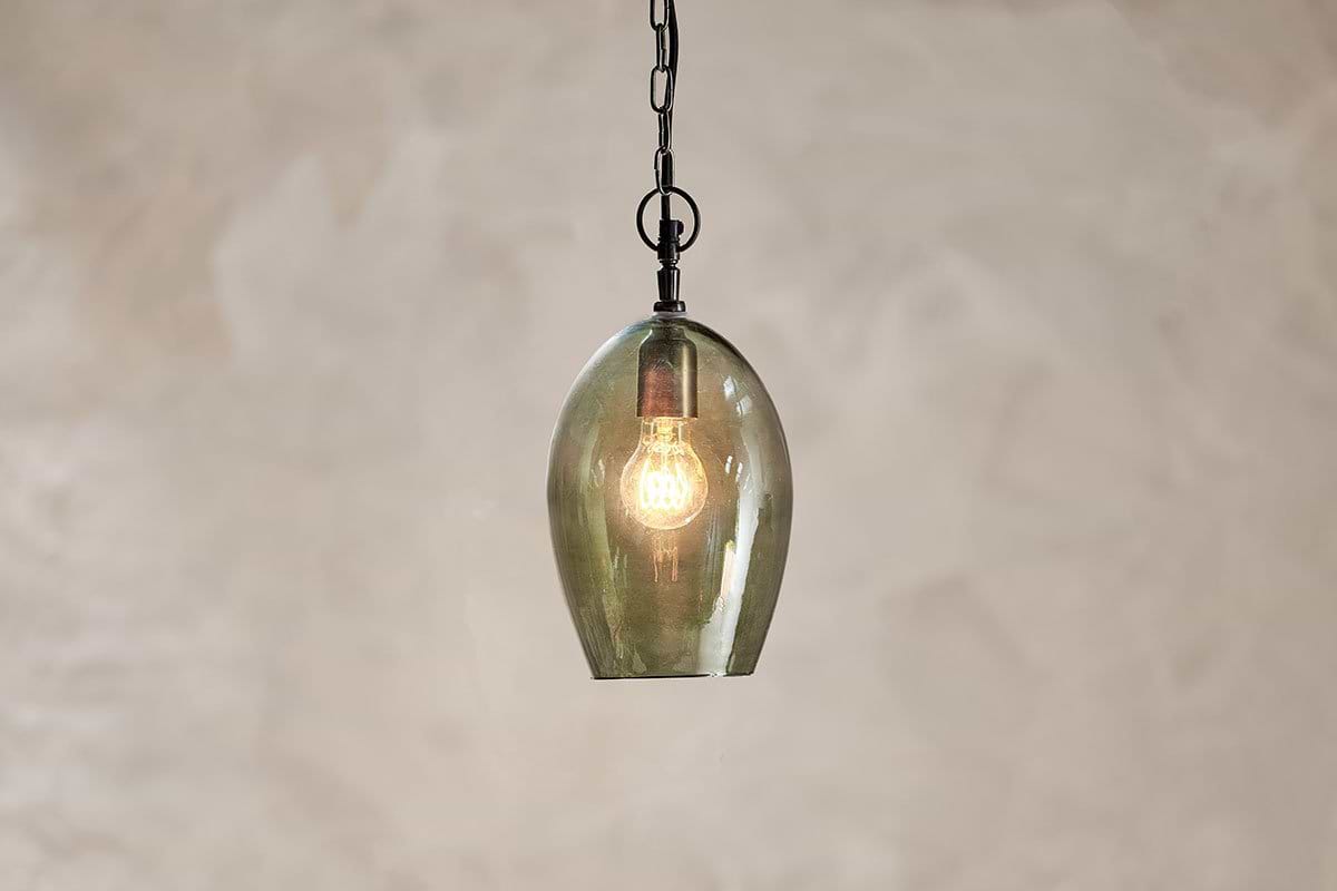 Nkuku LIGHTING Otoro Glass Pendant - Green Smoke - Small Oval