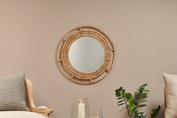 nkuku MIRRORS WALL ART & CLOCKS Pamelia Round Cane Mirror - Small