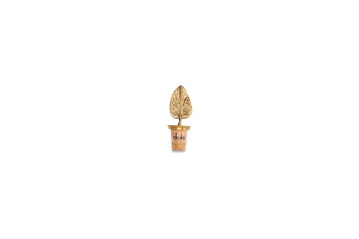 Nkuku Table Accessories Poplar Leaf Brass Bottle Stopper