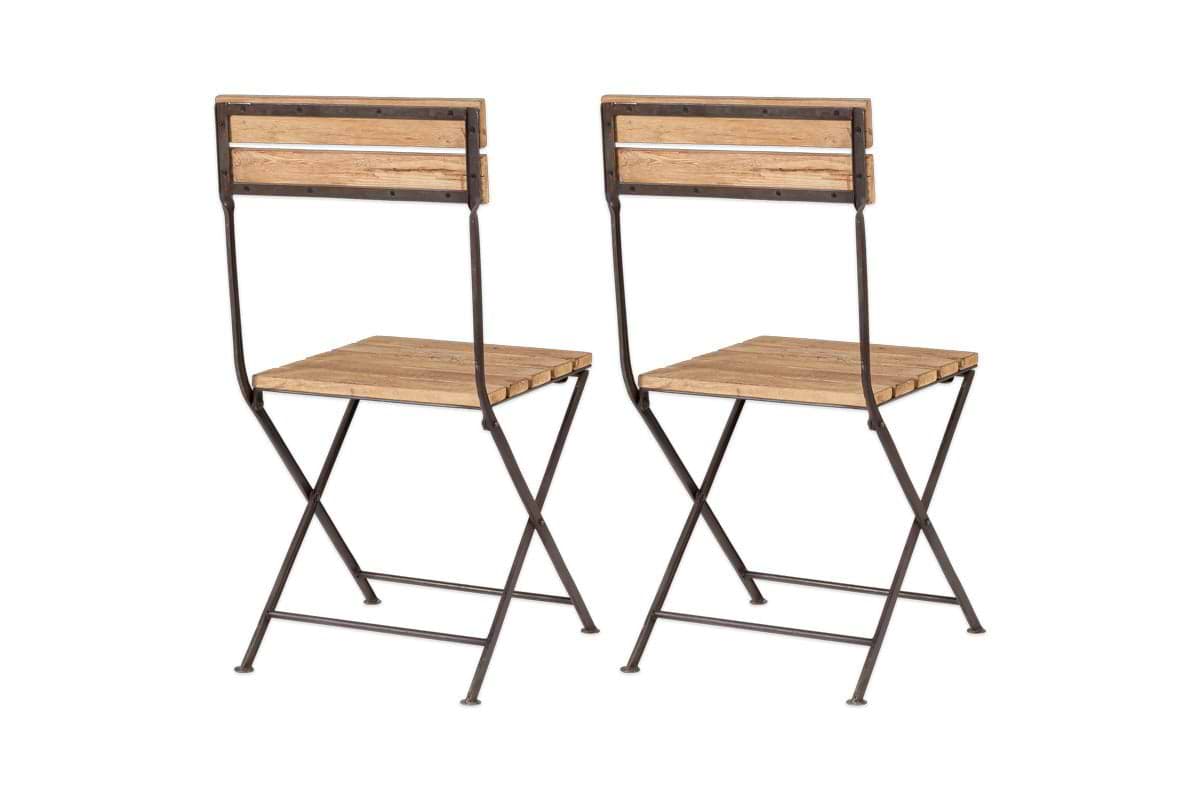 nkuku OUTDOOR LIVING Rishikesh Reclaimed Wood & Iron Folding Chairs - Set Of 2