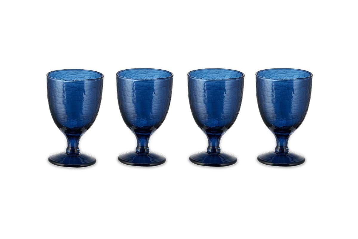 Nkuku Glassware Yala Hammered Wine Glass - Indigo (Set of 4)