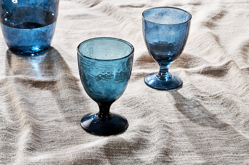 Nkuku Glassware Yala Hammered Wine Glass - Indigo (Set of 4)