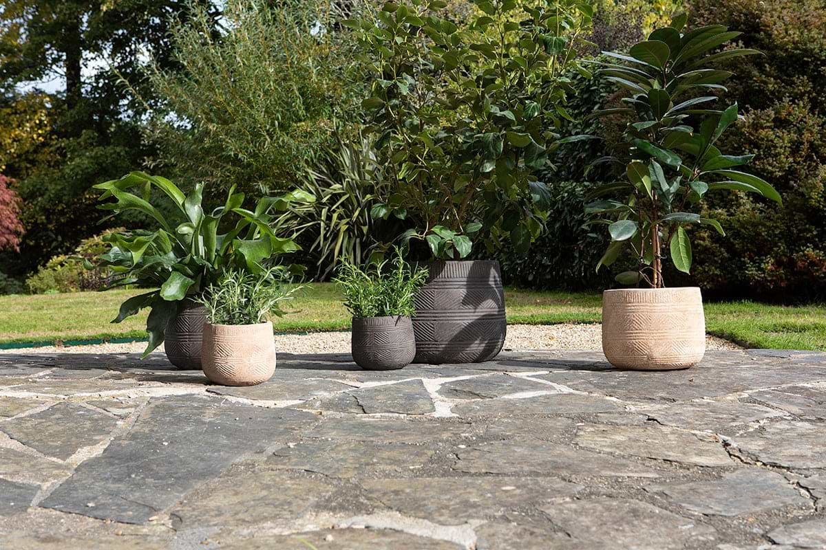 nkuku VASES & PLANTERS Zadie Etched Ceramic Planter - Grey - Set Of 2