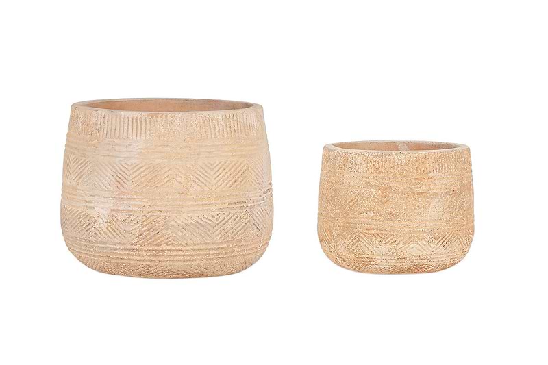 nkuku VASES & PLANTERS Zadie Etched Ceramic Planter - Neutral - Set Of 2