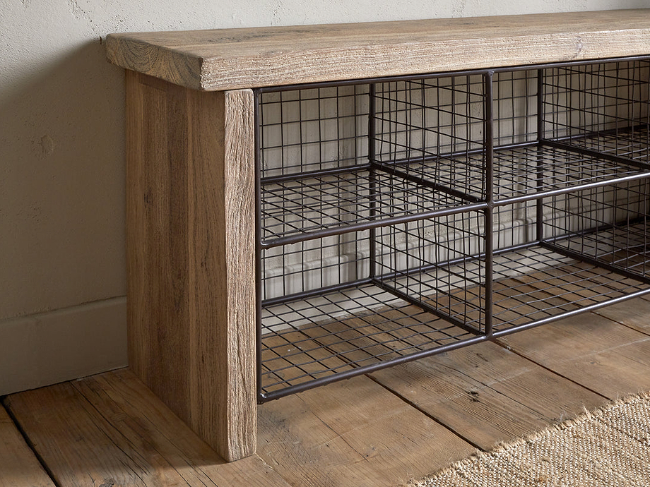 Abha Reclaimed Wood & Iron Storage Bench - Natural