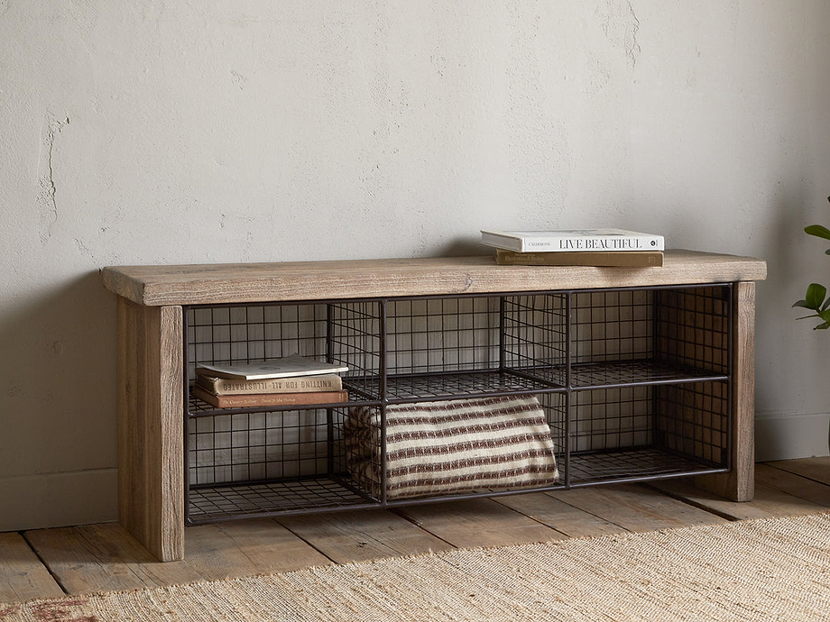 Abha Reclaimed Wood & Iron Storage Bench - Natural