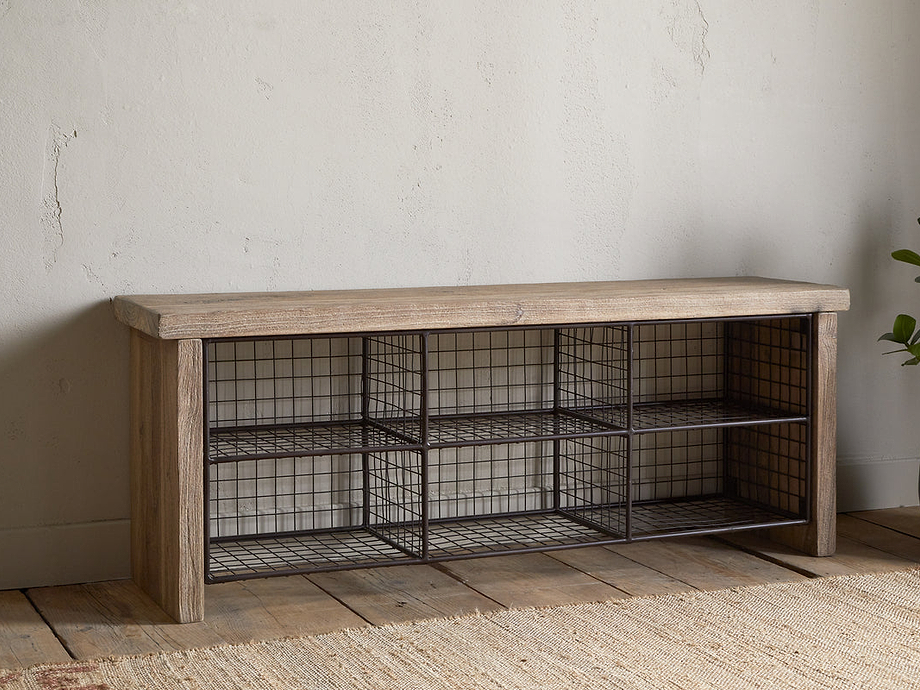 Abha Reclaimed Wood & Iron Storage Bench - Natural