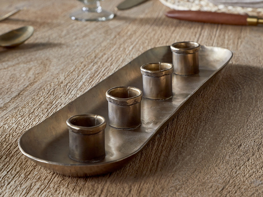 Amita Long Candle Holder - Antique Brass
