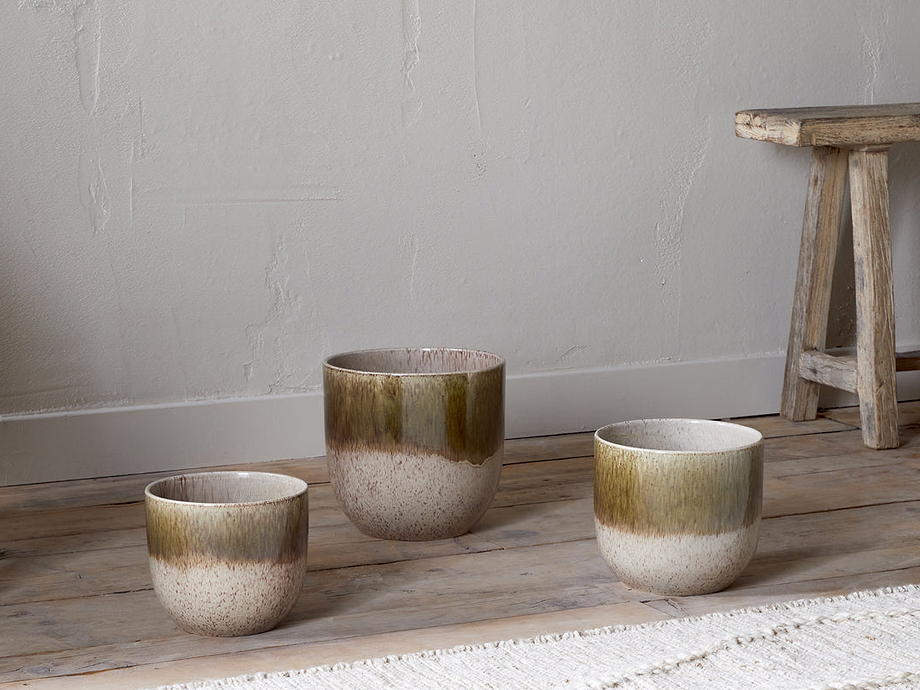 Almeida Reactive Glaze Plant Pot - Olive & Natural