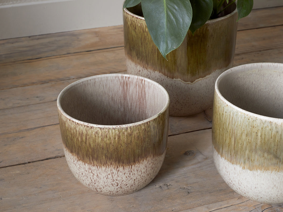 Almeida Reactive Glaze Plant Pot - Olive & Natural