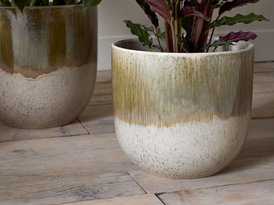 Almeida Reactive Glaze Plant Pot - Olive & Natural