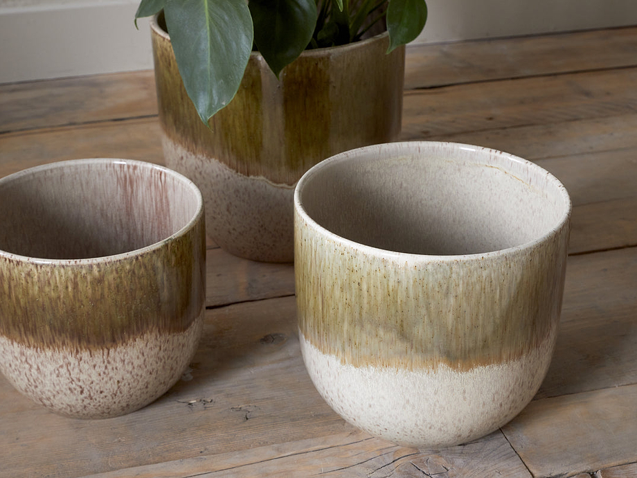 Almeida Reactive Glaze Plant Pot - Olive & Natural