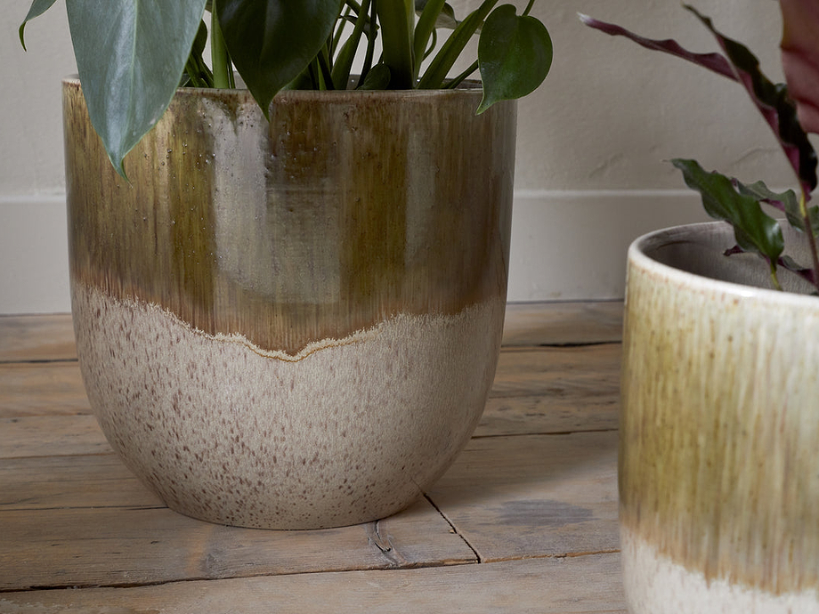 Almeida Reactive Glaze Plant Pot - Olive & Natural
