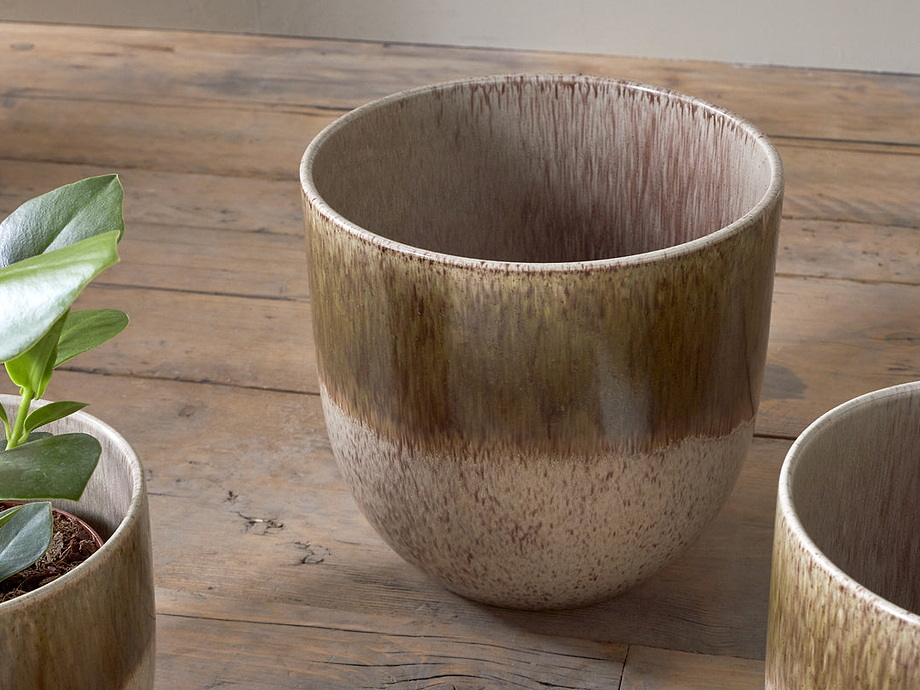 Almeida Reactive Glaze Plant Pot - Olive & Natural