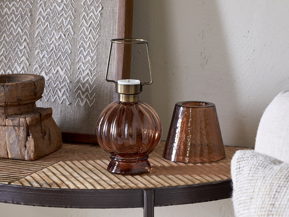 Adesola Glass Tealight Holder Lamp - Amber