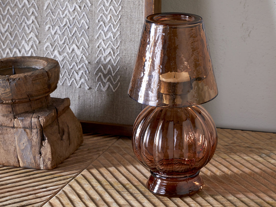 Adesola Glass Tealight Holder Lamp - Amber