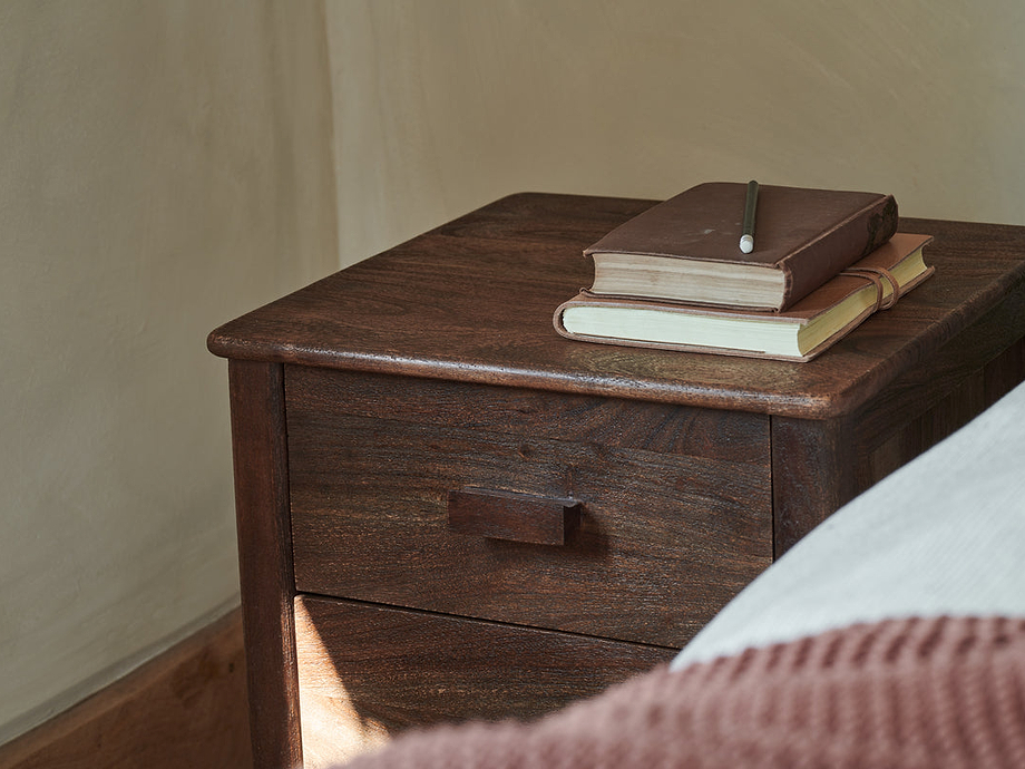 Anbu Acacia Bedside Table - Washed Walnut