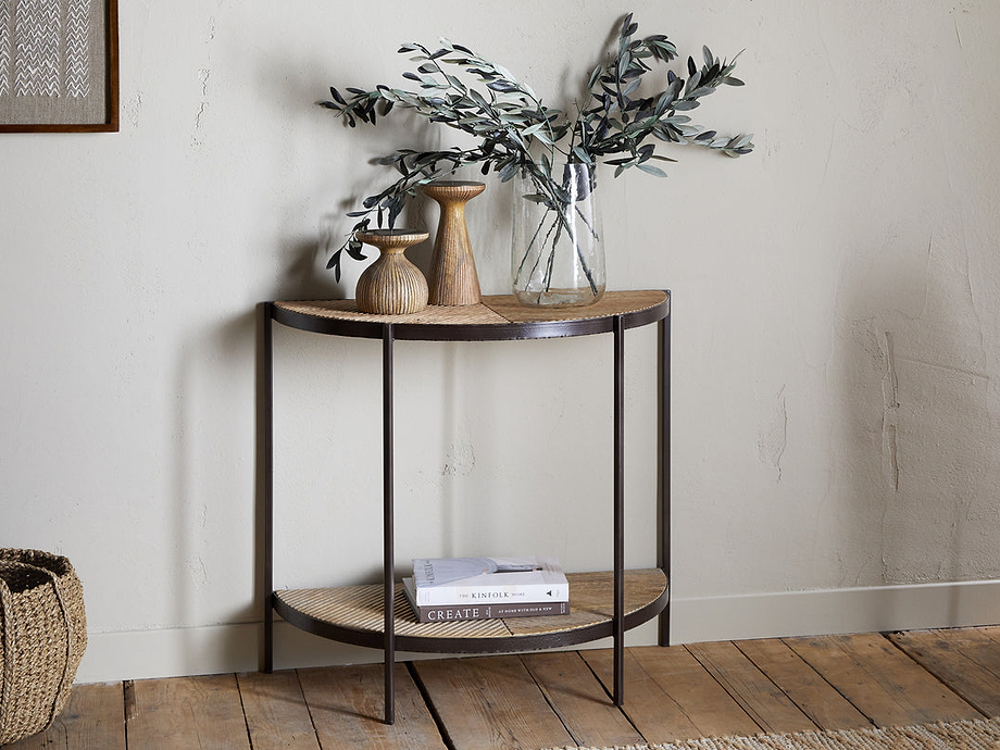 Aasha Mango Wood Half Moon Console Table - Natural