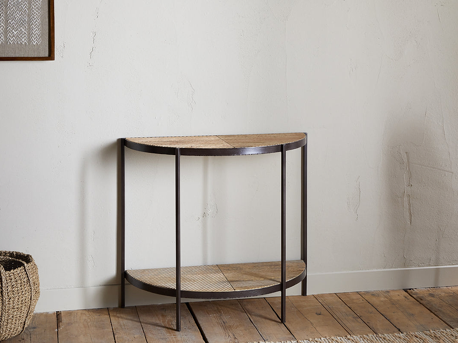Aasha Mango Wood Half Moon Console Table - Natural