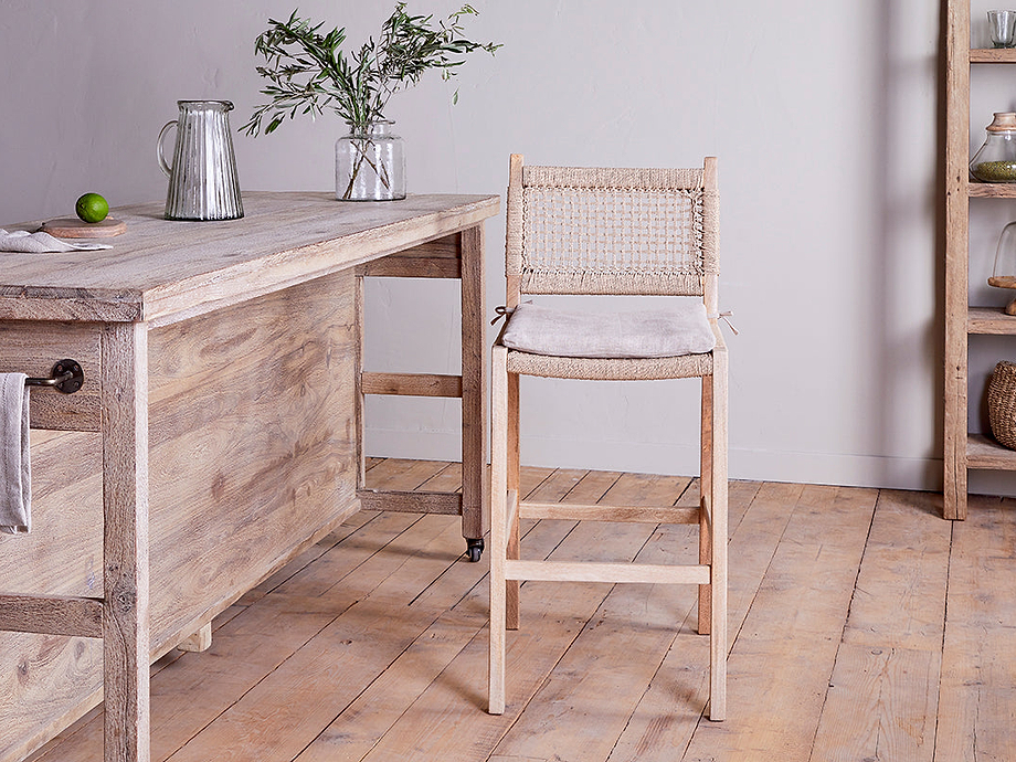 Aamani Mango Wood & Cord Counter Chair - Natural