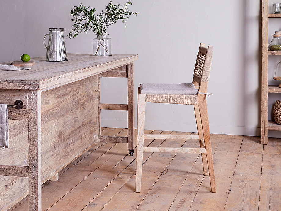 Aamani Mango Wood & Cord Counter Chair - Natural