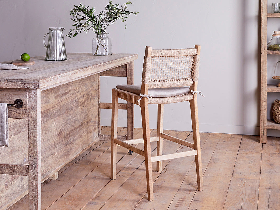 Aamani Mango Wood & Cord Counter Chair - Natural