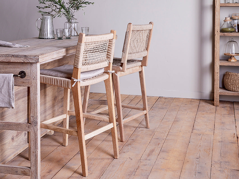 Aamani Mango Wood & Cord Counter Chair - Natural
