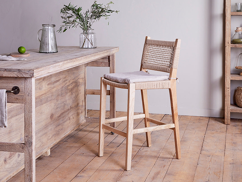 Aamani Mango Wood & Cord Counter Chair - Natural