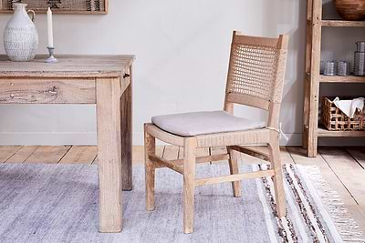 Aamani Mango Wood & Cord Dining Chair - Natural-nkuku