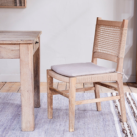 Aamani Mango Wood & Cord Dining Chair - Natural-nkuku