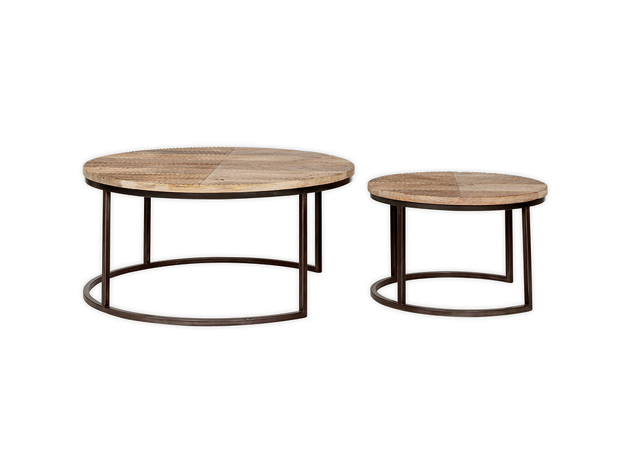 Aasha Carved Mango Wood & Iron Nesting Coffee Tables - Natural - (Set of 2)