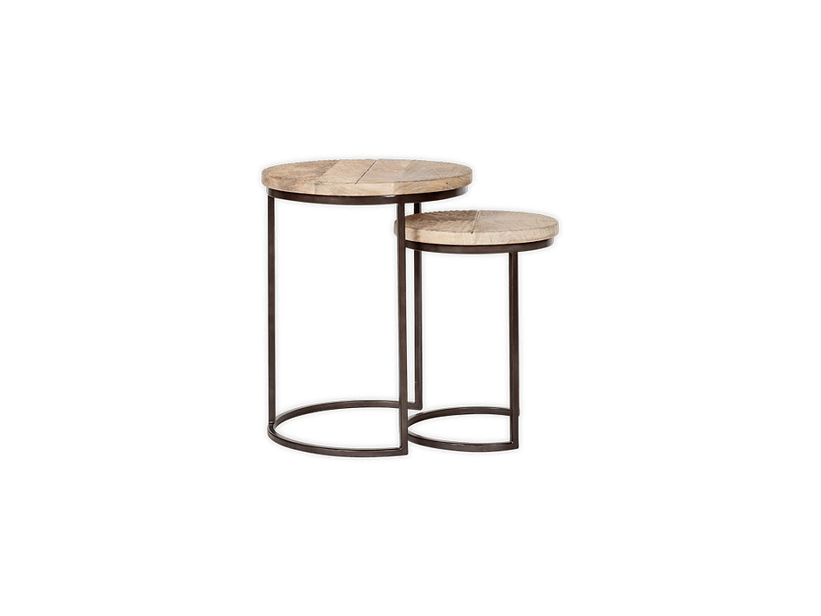 Aasha Carved Mango Wood & Iron Nesting Side Tables - Natural - (Set of 2)