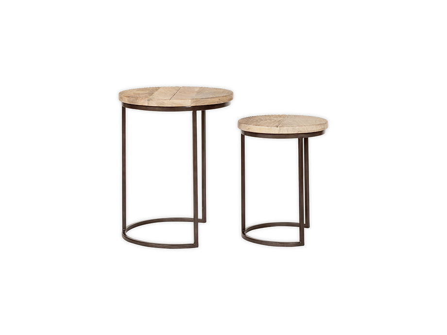 Aasha Carved Mango Wood & Iron Nesting Side Tables - Natural - (Set of 2)