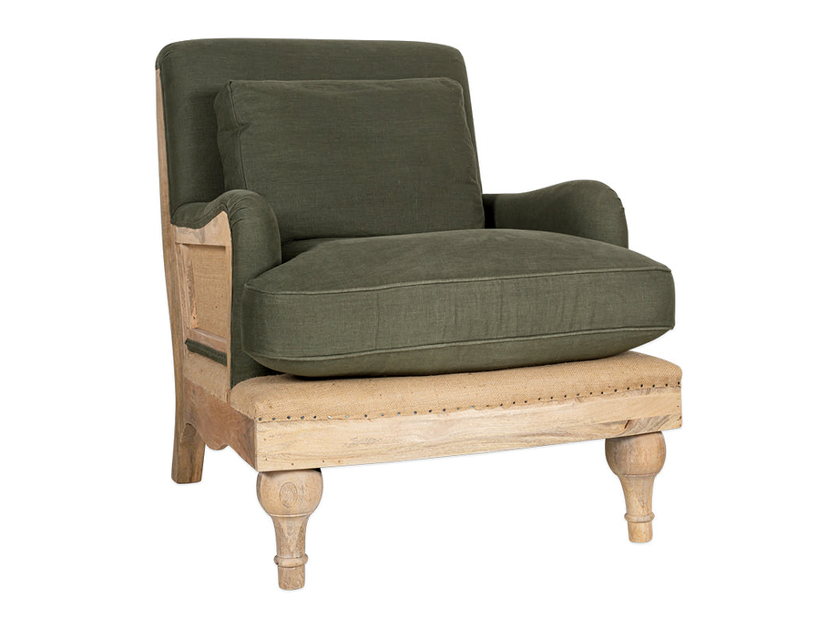 Abe Deconstructed Linen Armchair - Olive