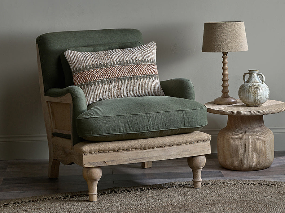 Abe Deconstructed Linen Armchair - Olive