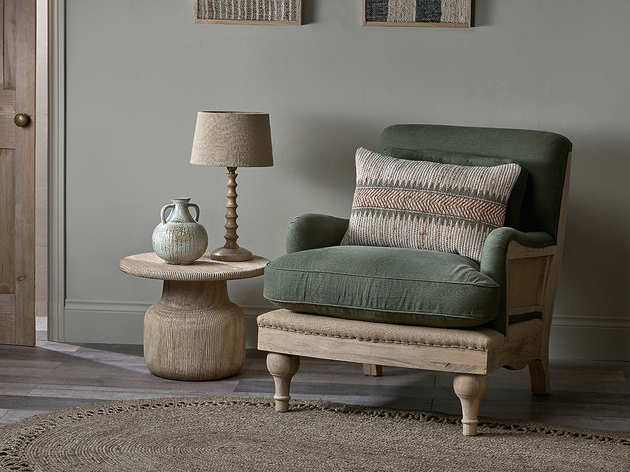 Abe Deconstructed Linen Armchair - Olive