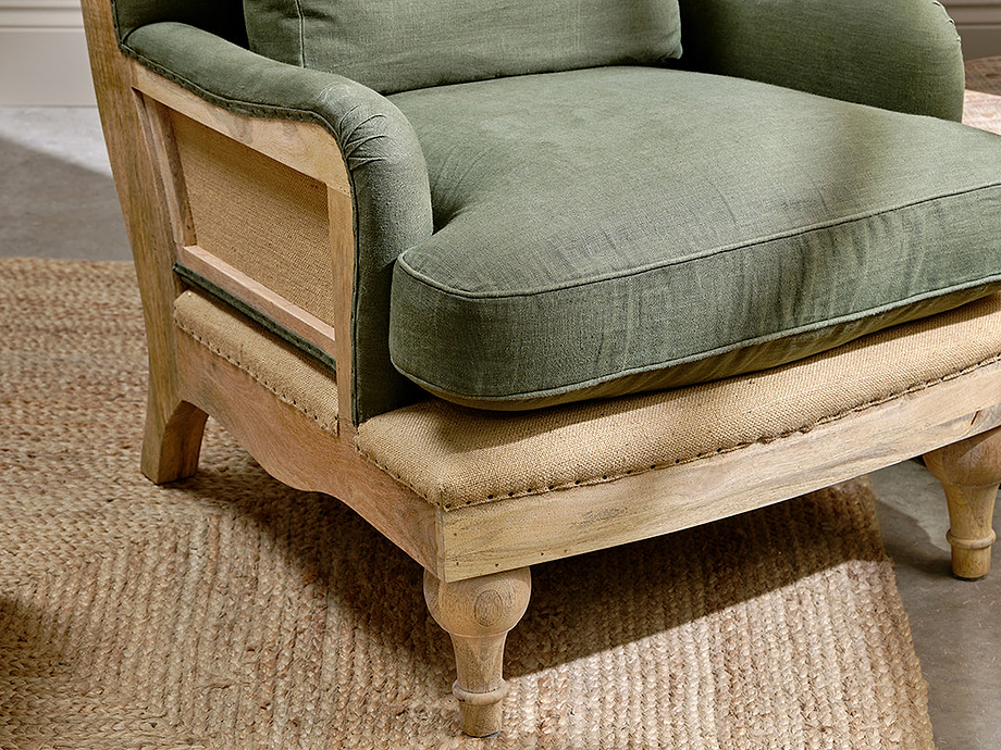 Abe Deconstructed Linen Armchair - Olive