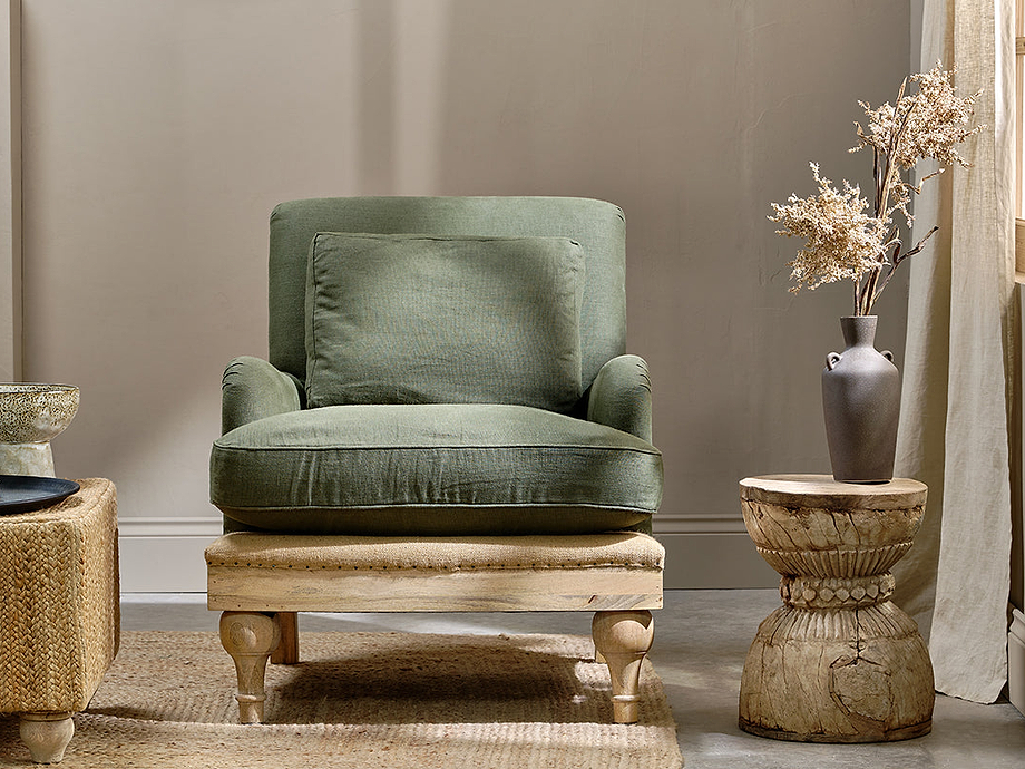 Abe Deconstructed Linen Armchair - Olive