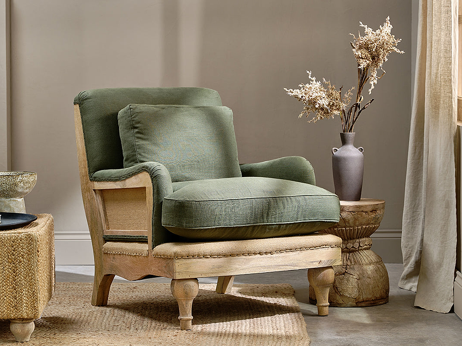 Abe Deconstructed Linen Armchair - Olive