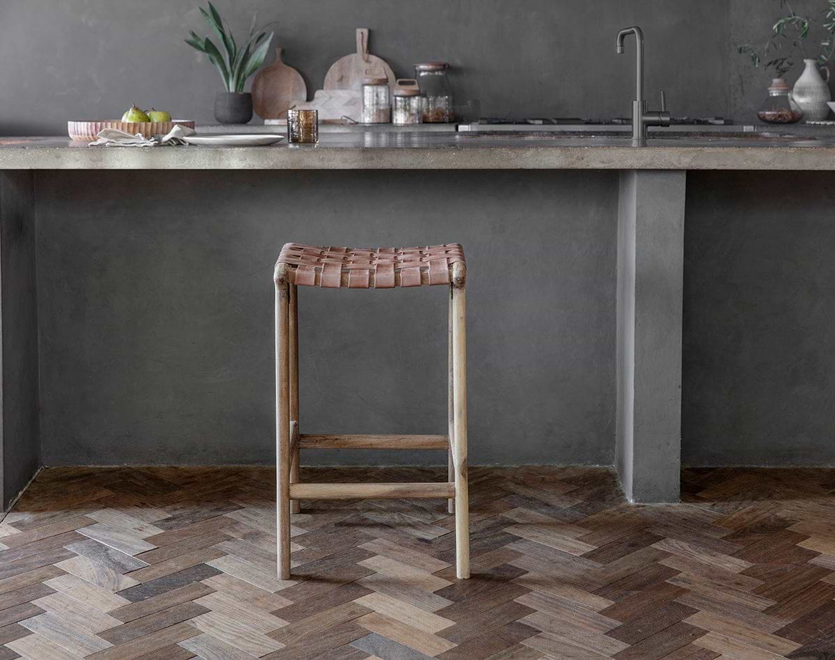 Akaka　本革スツール～Woven leather stool～ Nkuku Adembi Woven Leather Counter Stool – Amos Lighting + Home