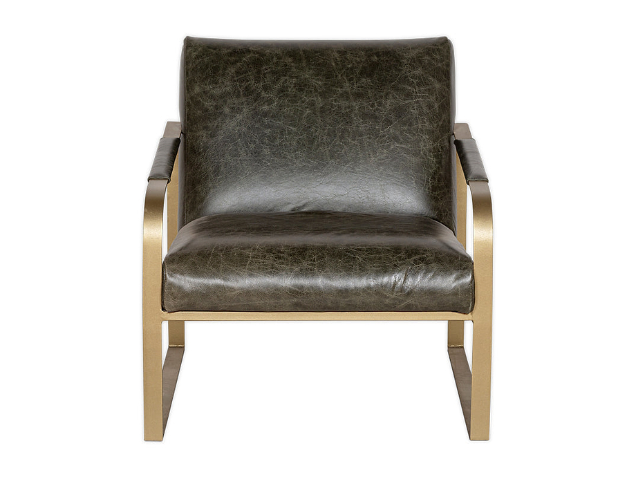 Adra Leather & Brass Occasional Chair - Moss Green