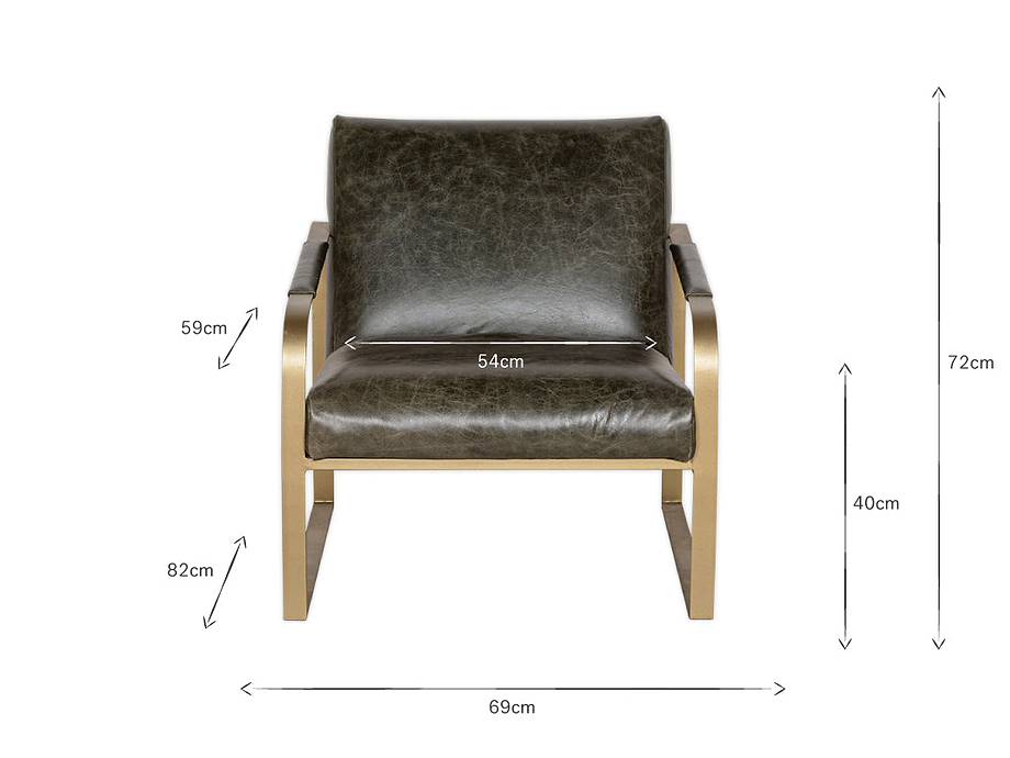 Adra Leather & Brass Occasional Chair - Moss Green