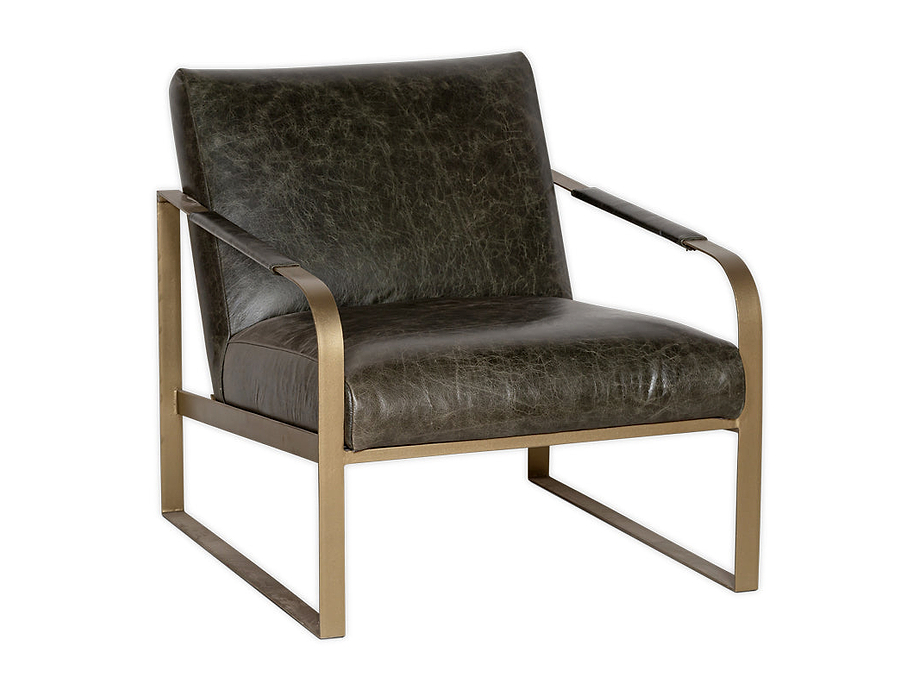 Adra Leather & Brass Occasional Chair - Moss Green