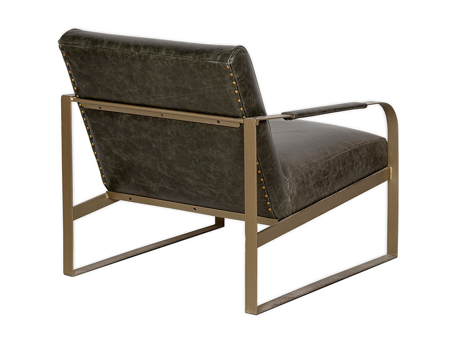 Adra Leather & Brass Occasional Chair - Moss Green