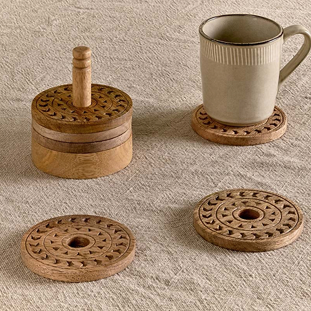 Anali Mango Wood Coasters - Natural-nkuku